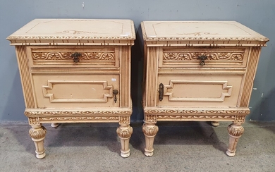A PAIR OF PAINTED FRENCH STYLE BEDSIDE CABINETS
