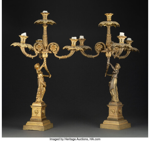 A Pair of American Neoclassical Bronze Four-Light Candelabras (19th century)