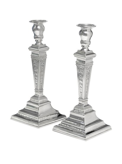 A Pair of Large Silver Candlesticks, Probably Italian, 20th Century
