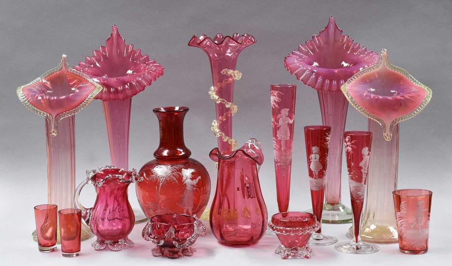 A Quantity of Victorian and Later Cranberry Glass Items, including...