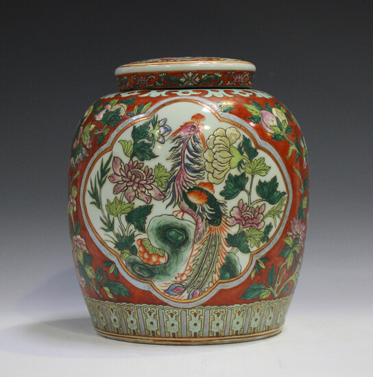 A Straits Chinese Peranakan or Baba-Nyonya style famille rose porcelain ginger jar and cover, 20th c