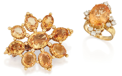 A TOPAZ CLUSTER BROOCH AND TOPAZ RING