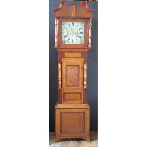 A Victorian Oak and Mahogany Longcase Clock with painted dia...
