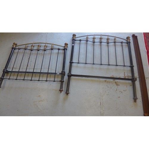 A Victorian brass and iron 4 foot 6 inches bed, headboard 5 ...