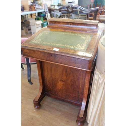 A Victorian inlaid walnut davenport desk, with lidded statio...