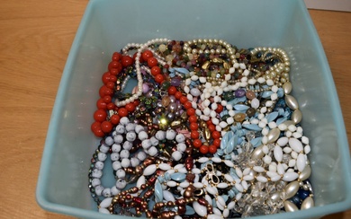 A collection of costume necklaces including various beaded examples, faux pearls etc.