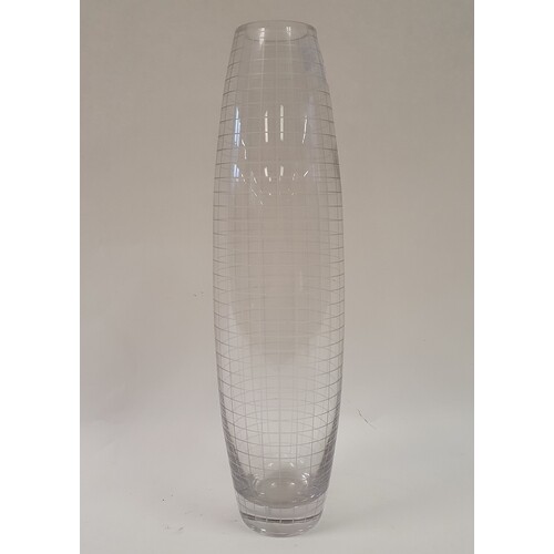 A glass vase, engraved squares, 40 cm high