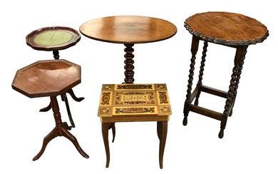 A group of five occasional tables including a Victorian mahogany...
