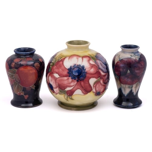 A group of three William Moorcroft vases: comprising a minia...