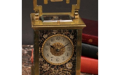 A large 19th century lacquered brass repeater carriage clock...