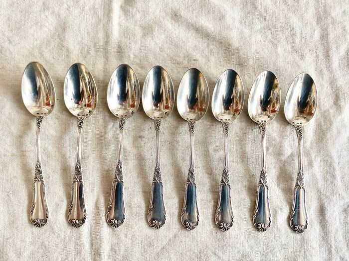 A magnificent set of coffee / tea spoons - museum quality(8) - .800 silver -CARL WEISHAUPT - Germany - Mid 19th century