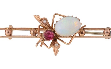 A mid Victorian gem-set and yellow gold insect bar brooch