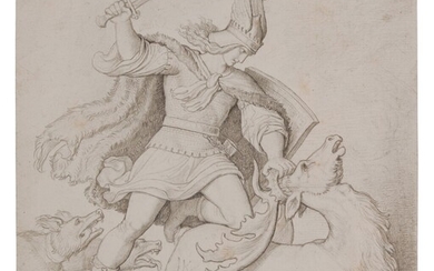 A mythical warrior killing a stag, Attributed to Wilhelm von Kaulbach