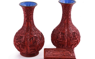 A pair of Chinese Cinnabar lacquer vases
