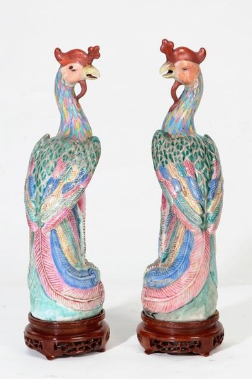 A pair of Chinese Famille Rose porcelain phoenix