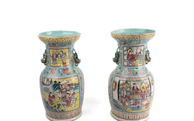 A pair of Chinese famille rose baluster vases, Qing dynasty, 19th century,...