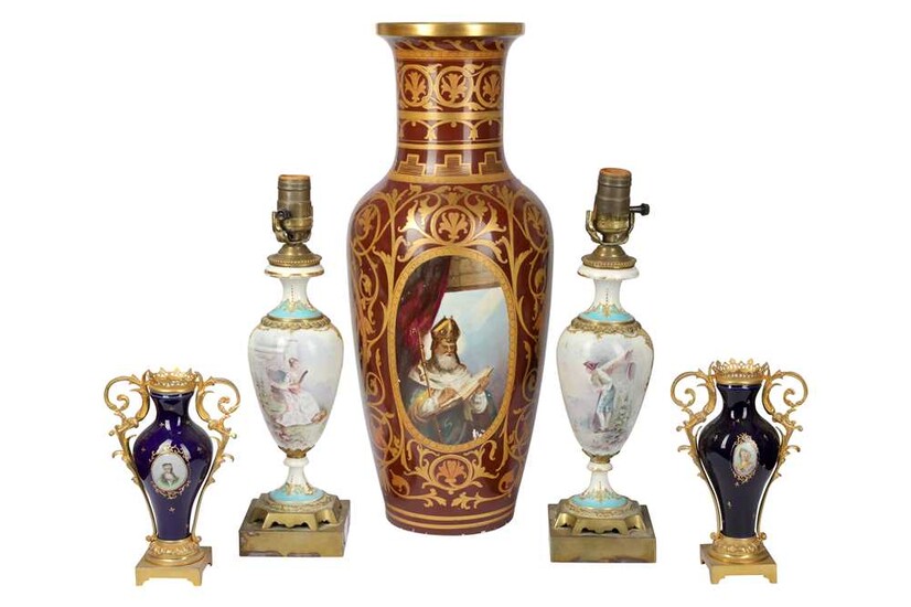 A pair of French 19th century Sevres style porcelain and gilt metal mounted vases