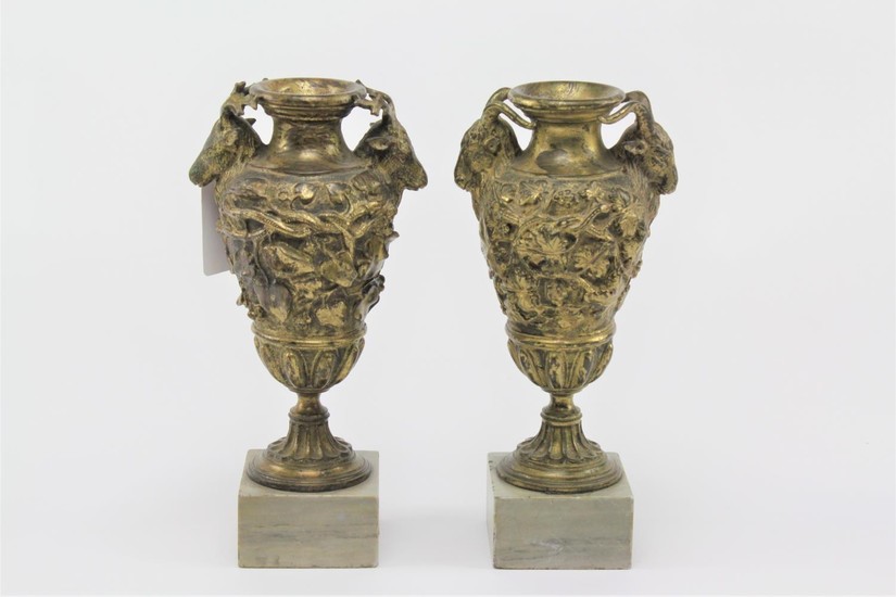 A pair of French design pedestal vases, gilt bronze, decorat...