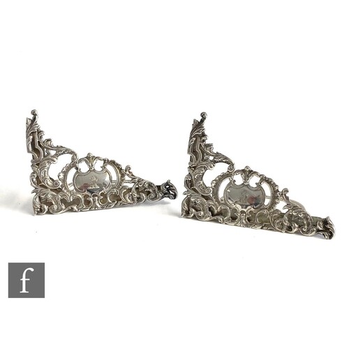 A pair of Victorian hallmarked silver menu holders with pier...