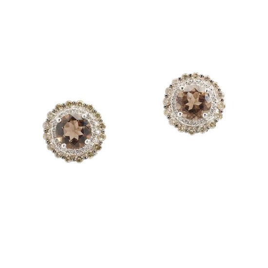 A pair of smoky quartz and diamond earrings
