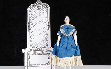 A rare 19th century Kister pink tinted china shoulder-head dolls’ house doll with jointed wooden body