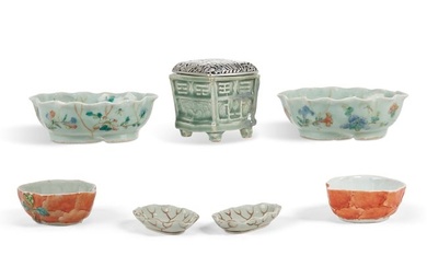 A seven piece group of Chinese celadon tableware