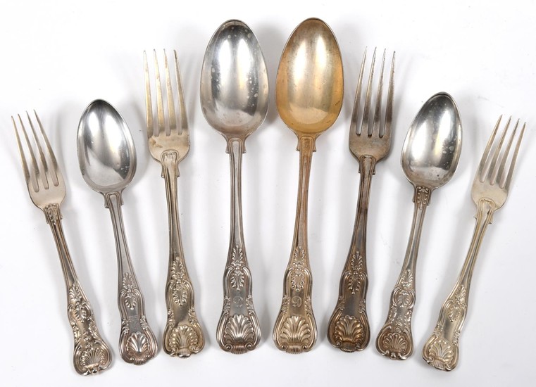 A silver part table service, of Kings pattern cutlery, mostl...