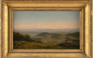 AMERICAN SCHOOL (19th Century,), Expansive landscape looking down on a mountain valley., Oil on