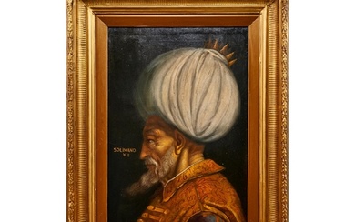 AN OTTOMAN PORTRAIT OF SULEIMAN THE MAGNIFICENT, OIL ON CANV...