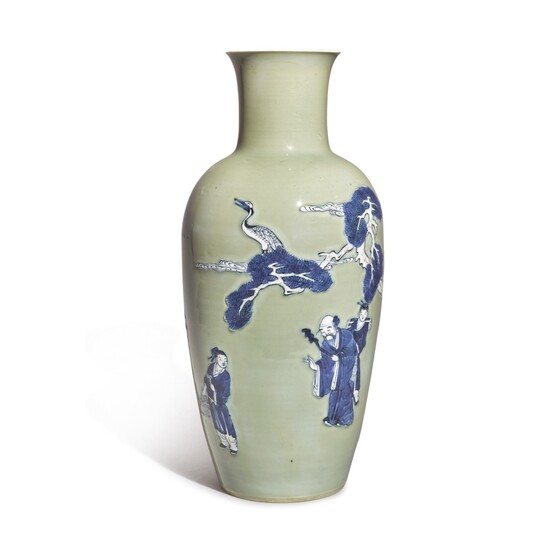 AN UNDERGLAZE-BLUE, COPPER-RED AND CELADON-GLAZED VASE, QING DYNASTY, KANGXI PERIOD