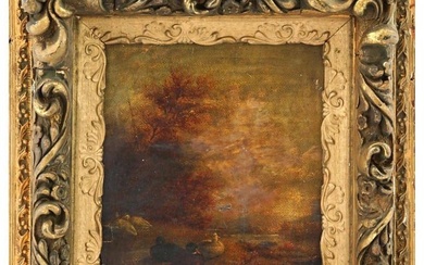 ANTIQUE 19TH C LANDSCAPE WITH GEESE OIL PAINTING