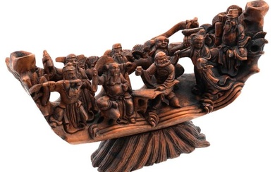 ANTIQUE CHINESE WOOD CARVING EIGHT IMMORTALS