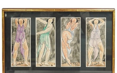 Abraham Walkowitz (American, 1878-1965) Four "Isadora Duncan" Watercolors