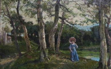 Adolfo Tommasi (1851-1933) - Dama con ombrellino nel bosco