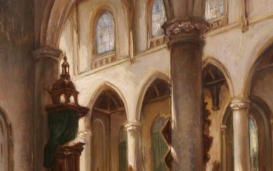 Adolphe Hervier (1818-1879) - Church interior in Normandy or Picardy