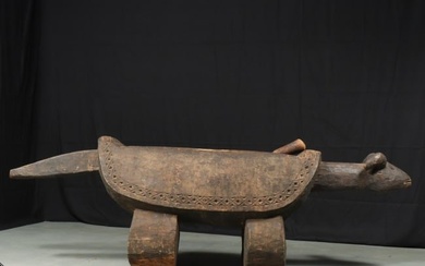African Lobala? tribal ceremonial carved wood zoomorphic figural buffalo form divination slit drum