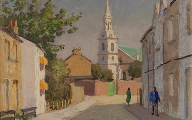 Alan Stenhouse Gourley PROI, British 1909-1991 - Old Greenwich; oil on board, signed lower right 'A S Gourley ROI' and with artist's label with title on the reverse, 26 x 35.2 cm (ARR)