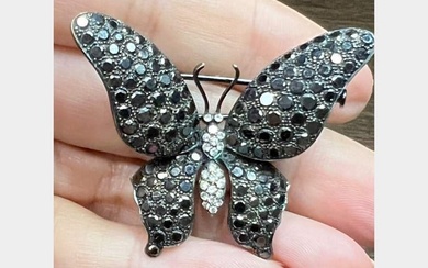 Alopa 18K White Gold Black Diamond Butterfly Brooch