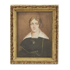 American School 19th century miniature portrait of a lady,...