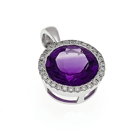 Amethyst-brilliant pendant WG 585/000 with a round fac....