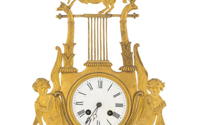 An Empire Style Gilt Bronze Lyre Form Clock