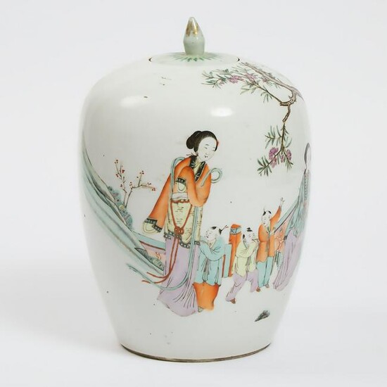 An Enameled 'Figural' Jar and Cover, Mid 20th Century