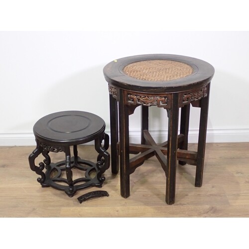 An antique Chinese hardwood Jardinière Stand with rattan top...