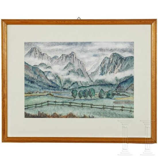 An aquarelle with the view of Toblach, 20th century