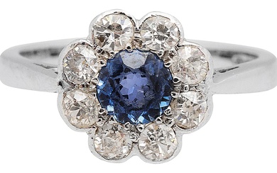An attractive 18ct white gold sapphire and diamond daisy cluster