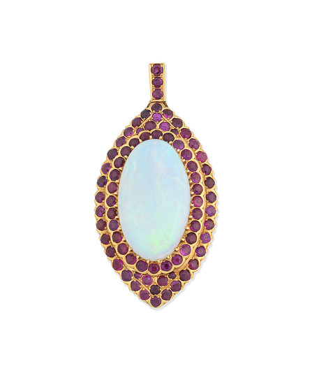 An opal and ruby pendant