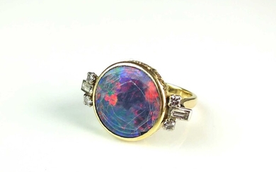 An opal doublet ring and diamond ring