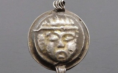 Ancient Greek Silver Face pendant.21mm diam - (1)