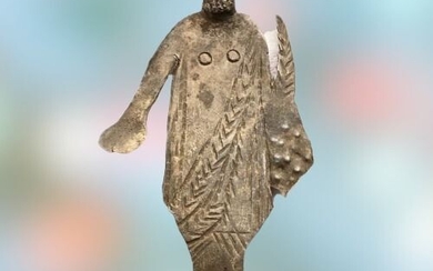 Ancient Roman Silver Figurine of a bearded Priest wearing Toga holding Patera and Cornucopia (the horn of plenty).
