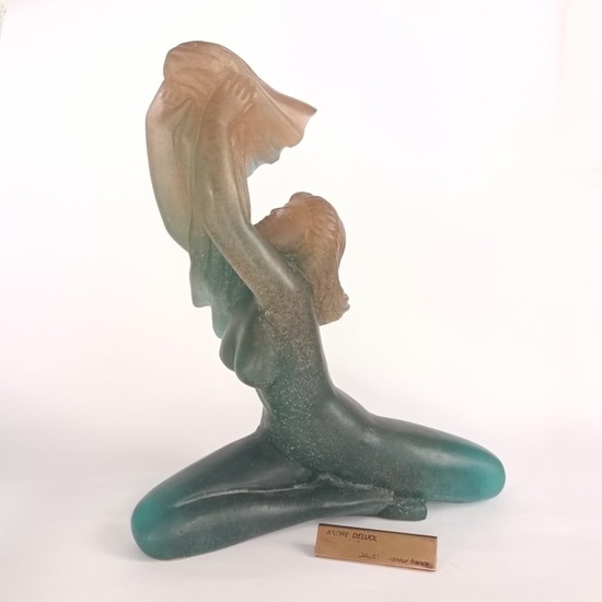 André Deluol - Sculpture, "Invocation" - 24 cm - Glass Paste